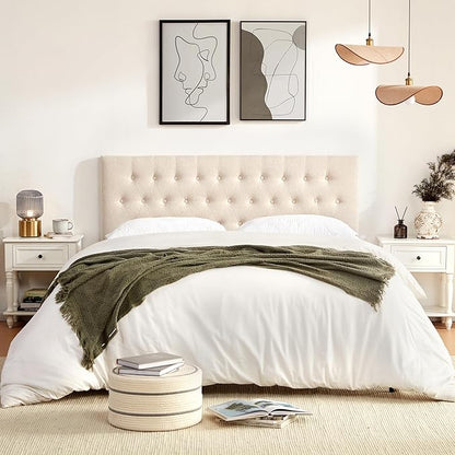Upholstered Headboard California King, Adjustable Height 37''- 51'', Beige | Sturdy Durable Solid Wood Bed Headboard, Tufted Fabric California King Headboard, Modern Button Diamond Design Head Board