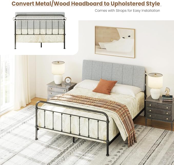 Full Size Headboard Only-No Assembly Required, Light Gray | Easy to use no assembly required, Linen fabric and extra-thick foam for added comfort, Modern style headboard full size