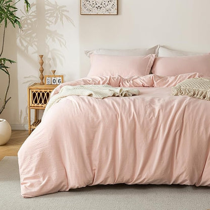 MILDLY Super Soft Duvet Cover - 100% Washed Microfiber Pink Comforter Cover Set 3 Pieces with Zipper Closure & Corner Ties (No Comforter)