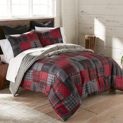 Donna Sharp Queen Comforter Set - 3 Piece Set - Red Forest - Queen Comforter and Two Standard Pillow Shams - Machine Washable - Perfect for Rustic Décor