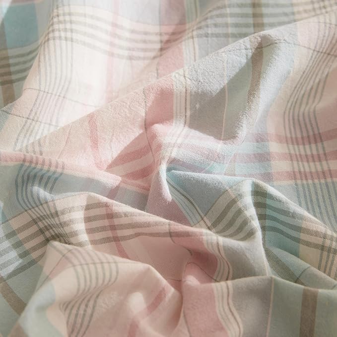 EAVD Cotton Grid Plaid Duvet Cover Queen Size Colorful Gingham Duvet Cover Set 3 Pieces Modern Grid Checkered Bedding Set with 2 Pillowcases Reversible Gingham Bedding Set for Girls Boys Women Men