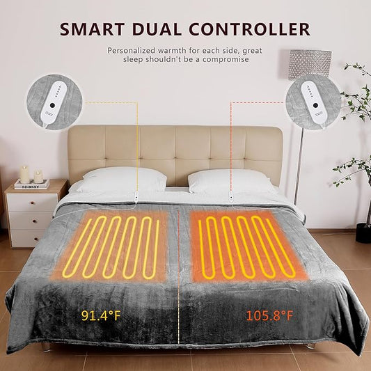 ESTINGO Electric Blanket King with Dual Control, King Heated Blanket with 5 Heating Levels & 10 Hours Auto Off, Heating Blanket with Timer 100" x 90", Cool Gray