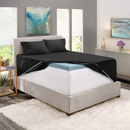 Nestl Twin XL Size Sheet Set, 4 Piece Extra Deep Pocket (18-24 inches), Microfiber, Hotel Luxury, Soft, Breathable, Wrinkle-Free, Easy to Care, Black