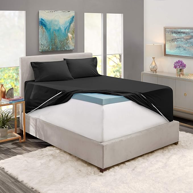 Hearth & Harbor Extra Deep Pocket Sheets - Fits Mattress 18-24 Inches Deep - Extra Deep Pocket Split King Size Sets - 7 Piece Split King Size - Black