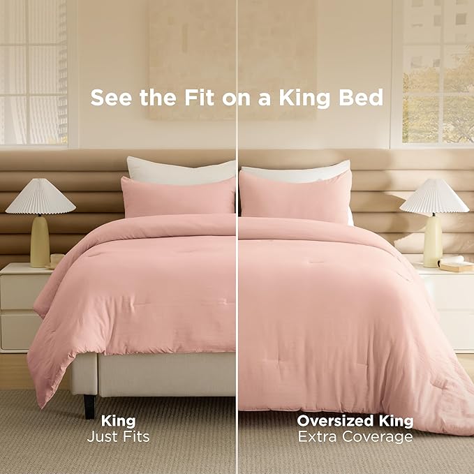 Bedsure California King Comforter Set, Blush Pink Soft Prewashed Bedding for All Seasons, 3 Pieces GentleSoft™ Bed Set, 1 Lightweight Comforter (104"x96") and 2 Pillowcases (20"x36")