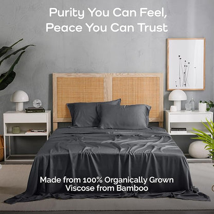 Viscose Bamboo Sheets King Size 4PC Set - Cooling Sheets for Hot Sleepers with Moisture Wicking Technology - Silky Soft 18 Inch Deep Pocket - Charcoal 76"x 80"
