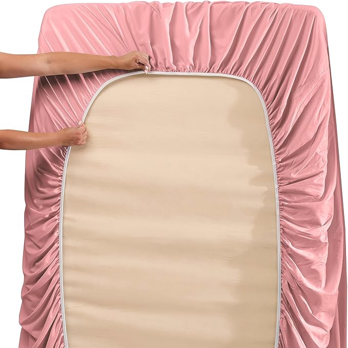 Nestl King Size Sheet Set, 4 Piece Extra Deep Pocket (18-24 inches), Microfiber, Hotel Luxury, Soft, Breathable, Wrinkle-Free, Easy to Care, Pink Clay