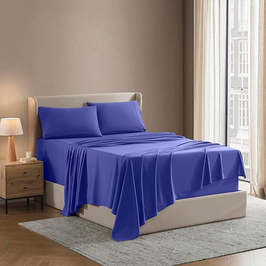 Nestl Short Queen Sheet Set - 1800 Ultra-Soft Microfiber - Double Brushed - Deep Pockets - Easy Fit - 4 Piece Set - Bed Sheets (Short Queen, Royal Blue)
