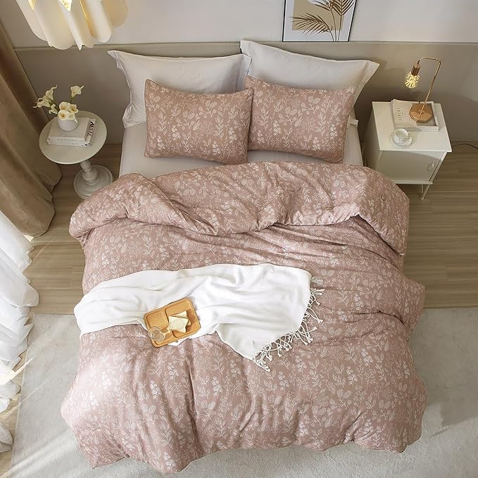 HighBuy Vintage Floral Comforter Set King Aesthetic Mauve Flower Print Bedding Sets Garden Flower Bedding Comforter Set 3 Piece Bed Set 1 Floral Comforter with 2 Pillowcases King Comforter Sets
