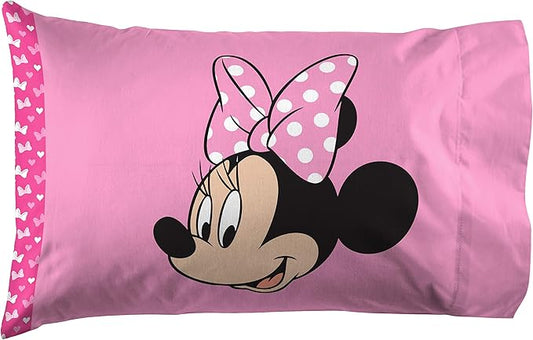 Jay Franco Kids Sheet Set with Fitted, Flat Sheets & Pillow Cover - Ultra-Soft Bedding with Pillowcase for Room Decor, Pink - Minnie Mouse, 4 Piece Full