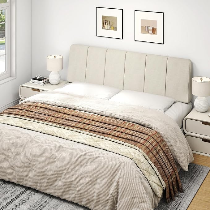 Queen Size Headboard Only-No Assembly Required, Beige | Easy to use no assembly required, Linen fabric and extra-thick foam for added comfort, Modern style headboard queen size