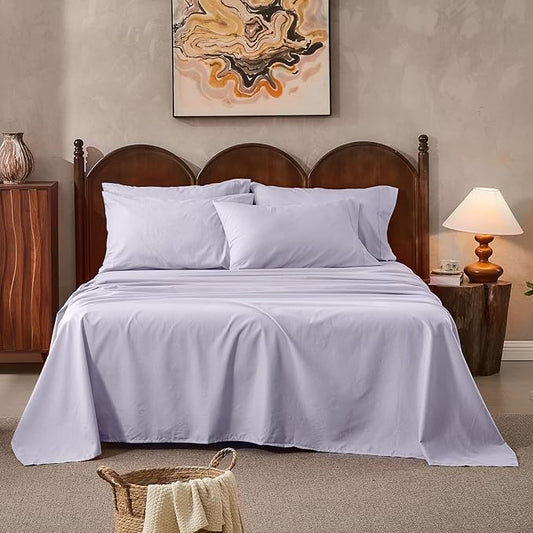 100% Linen Sheets King Size,Breathable & Durable 4-Piece Bed Flax Sheet Set,Soft All-Season Bedding for Hot Sleepers 16" Deep Pocket Oeko-TEX Certified,（King, Light Purple）