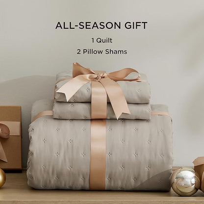 Bedsure Quilts Queen Size - Taupe Bedspread Queen Size & Lightweight Comforter, Modern Farmhouse Coverlet with Clover Pattern, Ultra Soft All-Season Bedding, 90 x 96 Inches | Stitch-Free Quilting, Ultra Soft, Lightweight, Machine Washable, Pet-Friendly