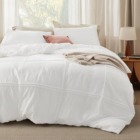 Bedsure Grid Boho Duvet Cover Queen Size - Shabby Chic Tufted Boho Bedding Set, 3 Pieces Shabby Chic Home Bedding for All Seasons, Includes 1 Queen Duvet Cover & 2 Pillowcases (White, 90" x 90")