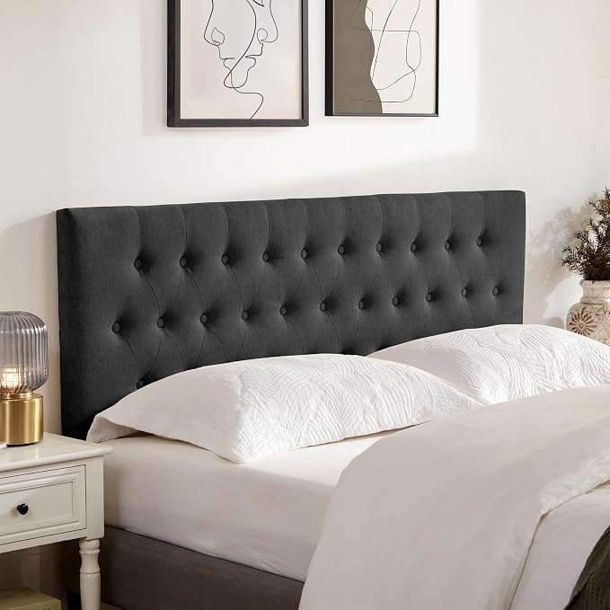 Tufted Upholstered Headboard Full Size, Adjustable Height 37- 51 in, Black | Sturdy and Durable Solid Wood Full XL Headboard, Fabric Full Headboard Only, Modern Button Diamond Design Head Board