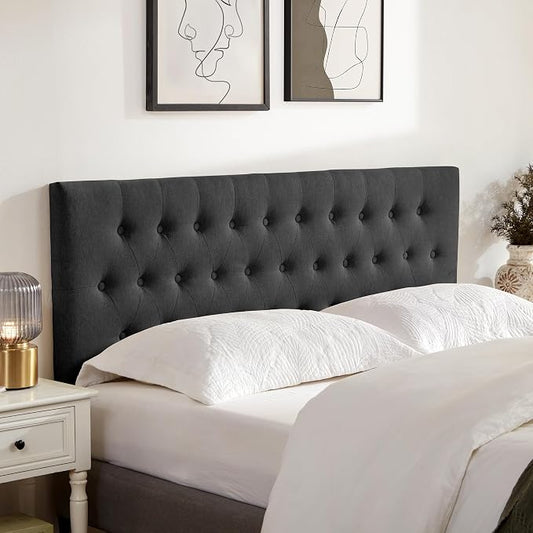 Upholstered Headboard California King, Adjustable Height 37''- 51'', Black | Sturdy Durable Solid Wood Bed Headboard, Tufted Fabric California King Headboard, Modern Button Diamond Design Head Board