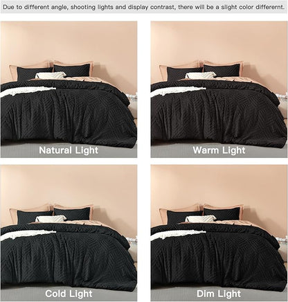 Litanika Black Queen Comforter Set, 3 Pieces Tufted Boho Farmhouse Bedding Comforter Sets, Lightweight Fluffy Comforter Bed Set for All Season (90x90In Comforter and 2 Pillowcases)