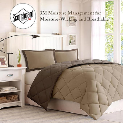 Madison Park Essentials Larksppur Reversible Down Alternative 3M Scotchard Comforter Mini Set, Full/ Queen, Brown/ Sand
