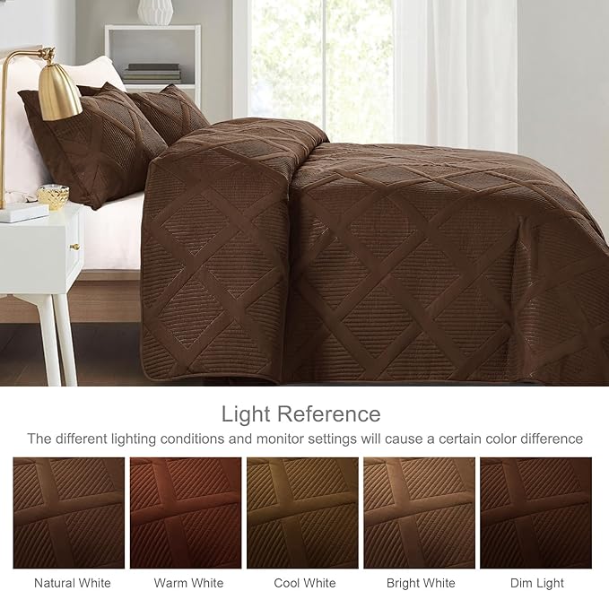 Exclusivo Mezcla Quilts Queen Size - Brown Quilt Set Bedspread with 2 Pillow Shams, Modern Bedding Set with Striped Pattern, Soft Lightweight Bedspreads Queen Size for All Seasons