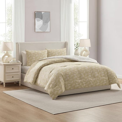 Nestl Queen Comforter Set - Oatmeal Bed in a Bag Queen Size, 3 Pieces Reversible Bed Set, Soft Floral Bedding Set, All Season Botanical Comforters with Pillow Shams