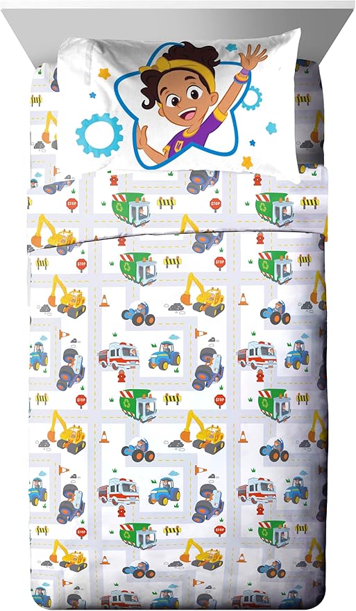 Jay Franco Kids Sheet Cartoon Set with Fitted, Flat Sheets & Pillow Cover - Ultra-Soft Bedding with Pillowcase for Room Decor, White - Blippi, 3 Piece Toddler