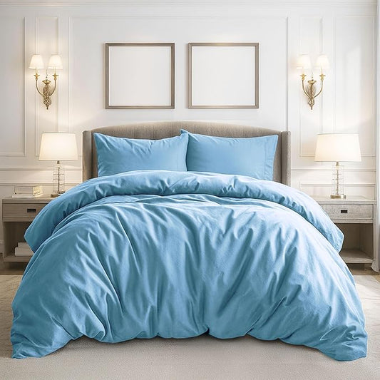 Pure Bedding Duvet Cover Twin/Twin XL Size - 2 Pieces Extra Soft Bedding Set, Includes 1 Twin Duvet Cover 68x90 Inches with Zipper Closure & 1 Pillow Sham, Comforter Not Included, Sky Blue