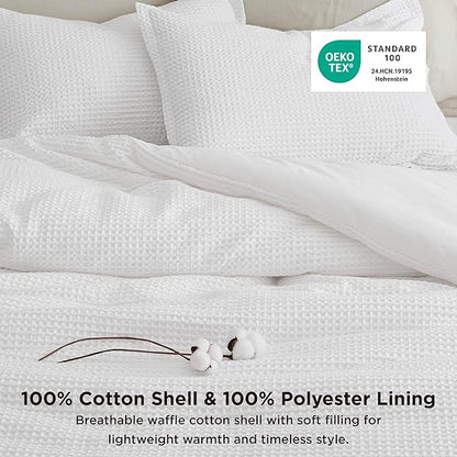 Bedsure Waffle Comforter Set California King, White Soft Bedding, Waffle Weave Bed Set, 3 Pieces, 1 Comforter (104"x96") and 2 Pillow Shams, Cotton Shell and Polyester Lining for All Seasons