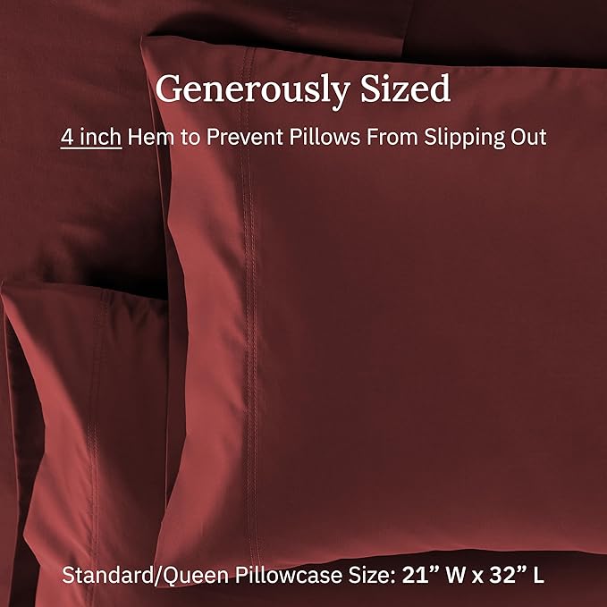 California Design Den Pillowcases Queen/Standard Set of 2 - Premium 600 Thread Count, Soft 100% Cotton Standard Pillowcase, Crisp, Smooth Sateen, Fits Standard & Queen Pillows - Brick Red