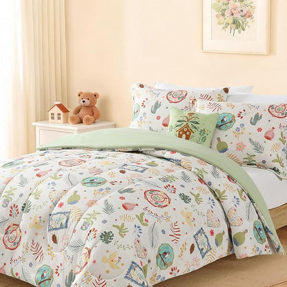Twin Comforter Set for Girls-3 Pieces Forest Friends Twin Bedding Sets for Kids,1 Comforter,1 Sham and 1 Decor Pillow