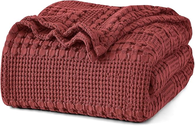 PHF 100% Cotton Waffle Weave Blanket Twin Size for Bed, Soft Lightweight & Breathable for Spring and Summer, All-Season Comfort, Luxury Aesthetic Blanket for Home Decor, 66"x90", Wine Red
