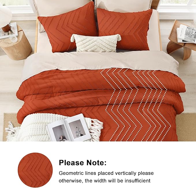 Litanika Oversized King Comforter Set Super King Size 120x120, 3 Pieces Burnt Orange Terracotta Chevron Tufted Solid Bedding Comforter Sets, Fluffy Bed Set
