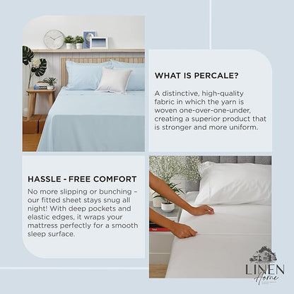 Linen Home 100% Cotton Percale Pillowcases King Size, Blue Duck Egg, 2 Pieces of Pillow Case, Crisp and Cool Strong Bed Linen, 20 inches X 40 inches