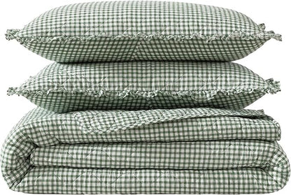Laura Ashley - Twin Quilt Set, Pre-Washed Cotton Bedding with Matching Sham, Lightweight for Year Round Use, Dorm Essentials, Oeko-Tex Certified (Gracies Gingham Green)
