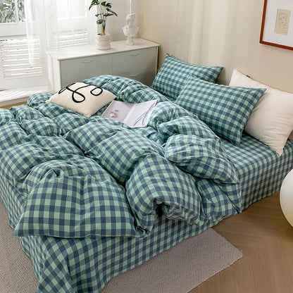 HighBuy King Comforter Set Turquoise Gingham Comforter for Women Men,Modern Geometric Plaid Comforter Set Fluffy Soft Grid Gingham Bedding Set Checkered Pattern Comforter with 2 Pillowcases