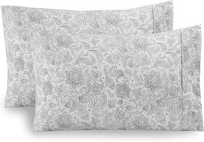 Elegant Comfort Ultra Soft Set of 2 Floral Print Pillowcases - 1500 Premium Hotel Quality Microfiber, Soft and Smooth Envelope Closure 2-Piece Pillow Covers - Standard/Queen, Paisley Gray