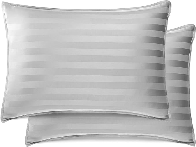 Queen Pillowcases by Pure Bamboo, Genuine 100% Organic Viscose Derived from Bamboo, Luxuriously Soft & Cooling, Double Stitching, Envelope Closure (2 Queen Pillowcases, Jacquard Silver)