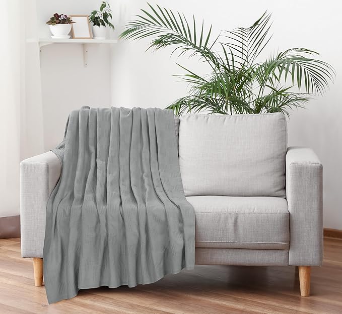 Utopia Bedding Cool Grey 100% Cotton Blanket [Twin Size - 90x72 Inch] Lightweight, Soft and Breathable Thermal Blanket for All Seasons