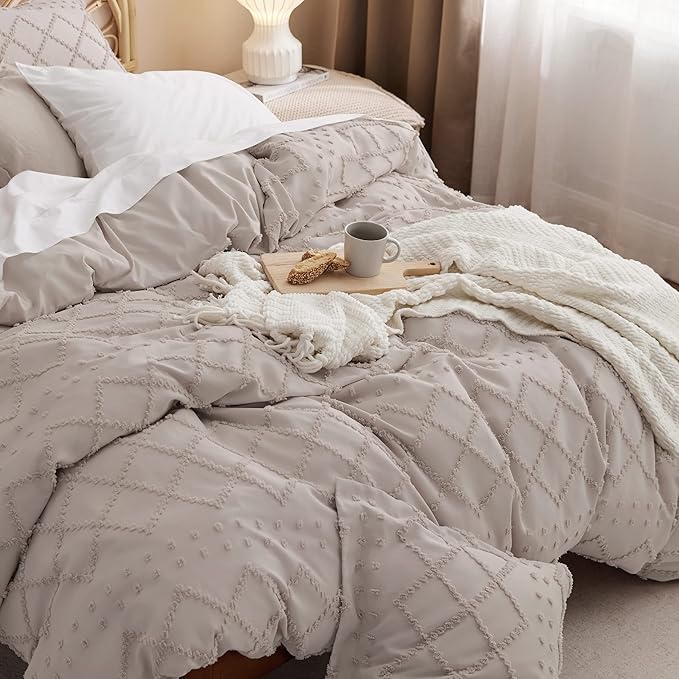 Bedsure Boho Oversized King Duvet Cover - Linen Breathable & Soft Boho Bedding, Machine Washable Comforter Cover for All Seasons, Includes 1 Duvet Cover 120"x98" with 2 Pillow Shams & Zipper Closure