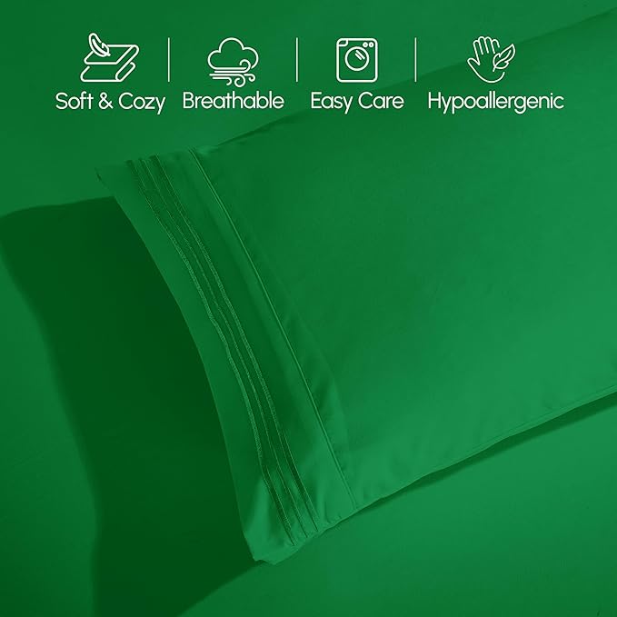 Elegant Comfort Luxurious 1500 Premium Hotel Quality Microfiber Three Line Embroidered Softest 4-Piece Bed Sheet Set, Wrinkle and Fade Resistant, Full, Emerald Green