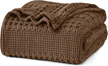 PHF 100% Cotton Waffle Weave Blanket King Size for Bed, Soft Lightweight & Breathable for Spring and Summer, All-Season Comfort, Luxury Aesthetic Blanket for Home Decor, 108"x90", Chocolate