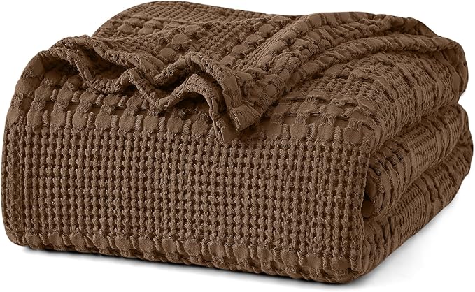 PHF 100% Cotton Waffle Weave Blanket Queen Size for Bed, Soft Lightweight & Breathable for Spring and Summer, All-Season Comfort, Luxury Aesthetic Blanket for Home Decor, 90"x90", Chocolate
