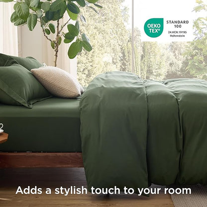 Bedsure Duvet Cover with Fitted Sheet King - Cooling Deep Pocket, Hotel Luxury Soft Double Brushed Bedding Set with Zipper Closure, 1 Duvet Cover, 1 Fitted Sheet, 2 Pillow Shams, NO Comforter, Green
