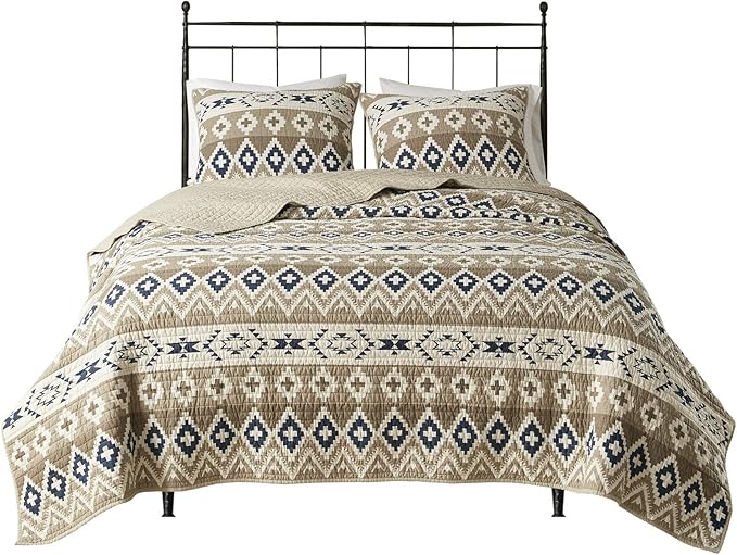 Woolrich Reversible Quilt Cabin Lifestyle Design - All Season, Breathable Coverlet Bedspread Bedding Set, Matching Shams, Oversized King/Cal King, Montana Tribal Tan 3 Piece