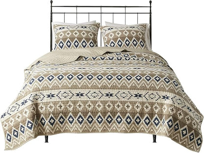 Woolrich Reversible Quilt Cabin Lifestyle Design - All Season, Breathable Coverlet Bedspread Bedding Set, Matching Shams, Oversized King/Cal King, Montana Tribal Tan 3 Piece