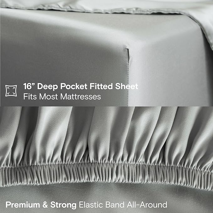 DOZ Sheet Set, 100% Viscose derived from Bamboo, Organically Grown, Buttery Soft, Cooling Sheets, High GSM, Deep Pockets - 4 Piece - 2 Pillowcases 1 Fitted Sheet 1 Top Sheet (Dove, Full)