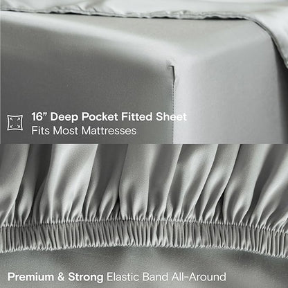 DOZ Sheet Set, 100% Viscose derived from Bamboo, Organically Grown, Buttery Soft, Cooling Sheets, High GSM, Deep Pockets - 3 Piece - 2 Pillowcases 1 Fitted Sheet (Dove, Queen)
