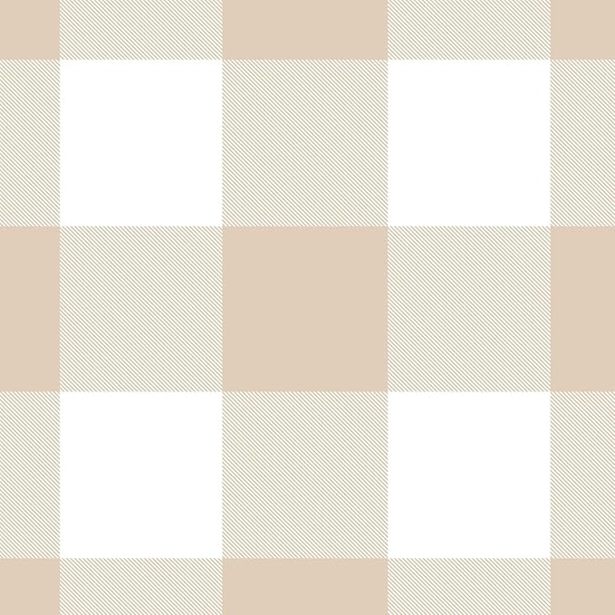 Wake In Cloud - Gingham Comforter Set, Plaid Buffalo Check Checkered Cottagecore Cute Geometric, Soft Lightweight Bedding, 3 Pieces, Beige, Twin/Twin XL Size