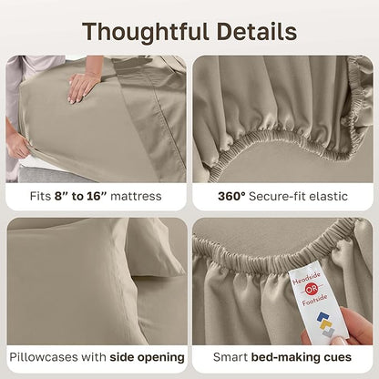 California Design Den Luxury Queen Size Sheet Set - 100% Cotton, 600 Thread Count Deep Pocket Queen Sheets, Hotel-Quality Bedding with Sateen Weave (Cool Taupe)