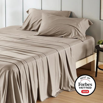 Bedsure King Size Sheets Set, Cooling Sheets for Hot Sleepers, Rayon Derived from Bamboo, PureWoven, Breathable & Soft, Deep Pocket Up to 16 Inches, Hotel Luxury Silky Bedding, Simply Taupe