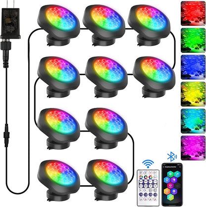 T-SUN Pond Lights LED Underwater 16M Colors with App and Remote 10 Pack | Dimmable,Timer,IP68 Waterproof Submersible Fountain Lights Led Underwater Pond Lights for Outdoor Pond Koi Aquarium Garden